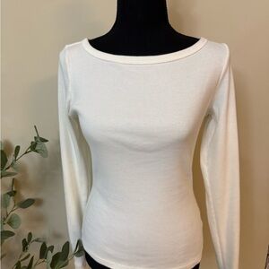 Universal Thread Cream Ribbed Long Sleeve Top